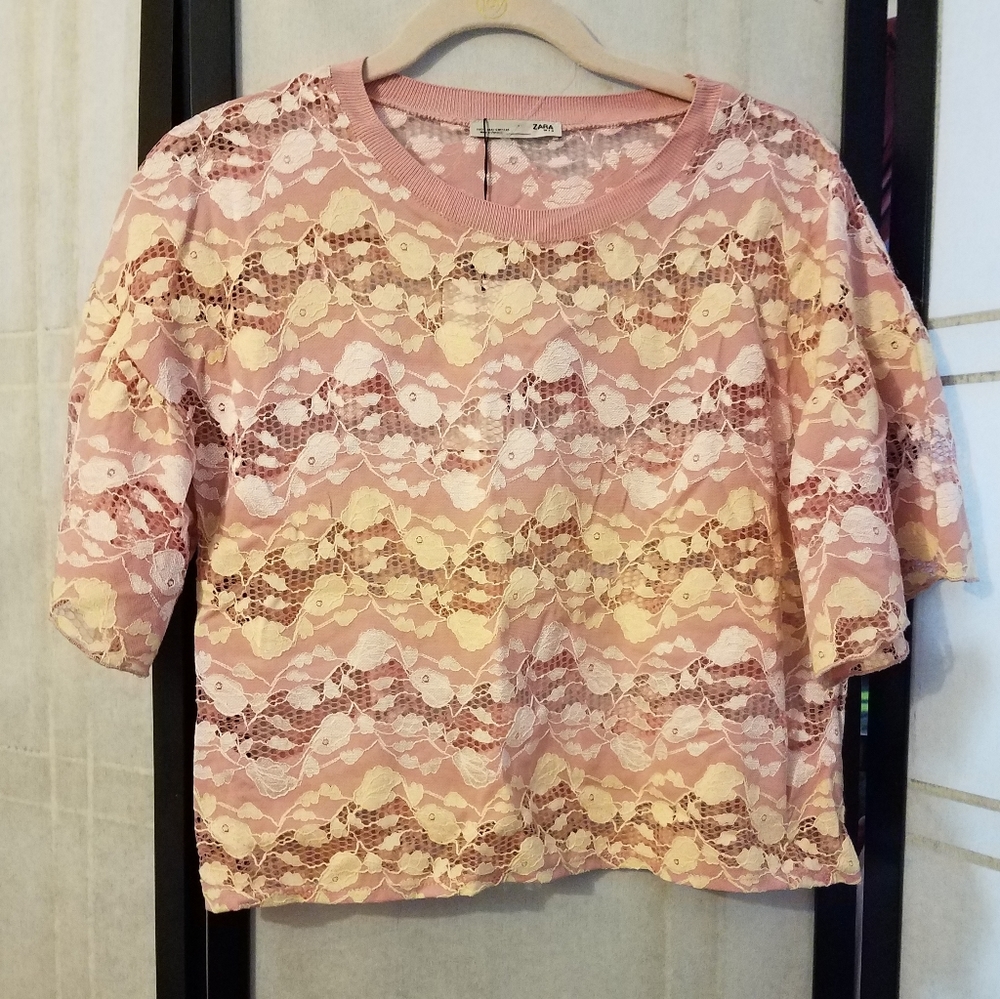Zara Pink Yellow Lace Top